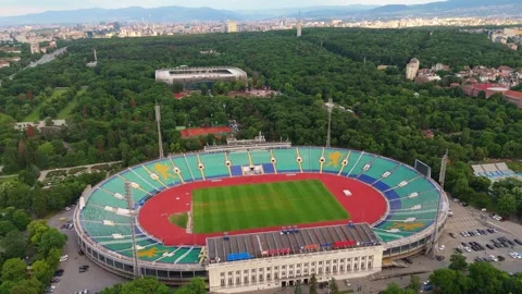 Aerial Flight Over Vasil Levski National Stadium and City Park Sofia Bulgaria Stock Footage 340297395