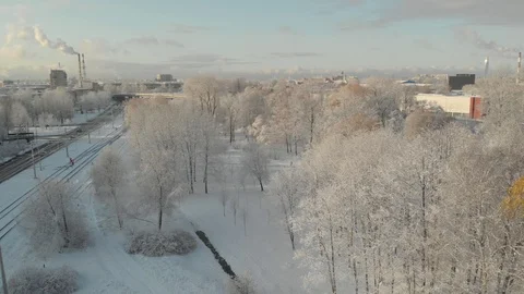 Aerial flight over winter forest and suburbs 19 Stock Footage 121329640