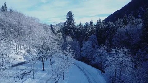 Aerial flight over winter landscape in ebensee austria Stock Footage 83501969