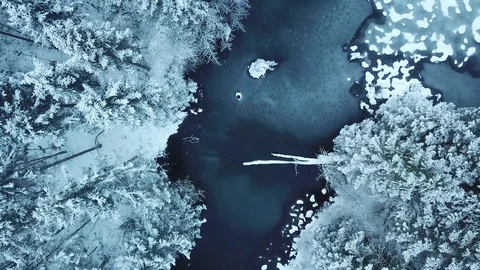 Aerial flight over winter landscape in ebensee austria Stock Footage 83607063