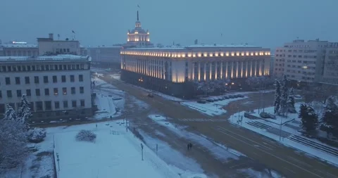Aerial flight over winter Sofia with architectural buildings Stock Footage 297785708