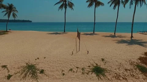 AERIAL: Flight on the palm beach. Bang Tao. Phuket. Thailand. Stock Footage