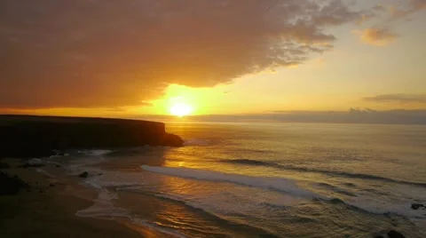 AERIAL: Flight into the sunset Stock Footage 21728837