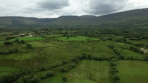 Aerial flight through Glenade Valley with table mountains, Leitrim, Ireland Stock Footage 346746095