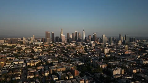Aerial Flight Toward Large High Rise Buildings in Downtown Los Angeles Stock Footage 263779583