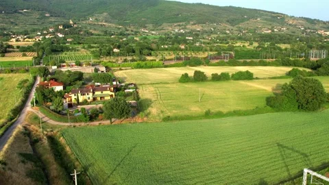 Aerial flight view pan container freight Train-Railway Tuscany  Stock Footage 196493618