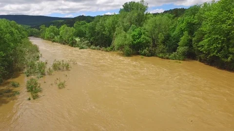 Aerial of Flooded River Stock-Footage 75971313