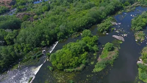 Aerial: The flow of the river rapids Stock Footage 80902893
