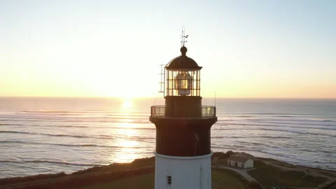 Aerial fly around head lighthouse Chassiron Oleron Island Vídeos de archivo 234629652