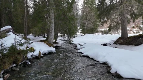 Aerial fly back revealing stream, Lengau, Saalbach-Hinterglemm Austria, 4K 60fps Vídeos de archivo 329920989