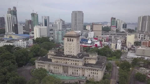 Aerial Fly back from Sultan Ibrahim Building in Johor Bahru Malaysia Stock Footage 82341903