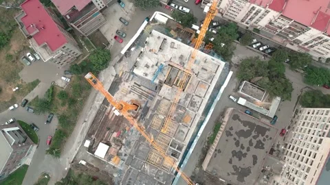 Aerial fly over construction site buildings material on rooftop. High rise .. Stock-Footage 279217359
