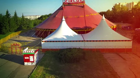 Aerial fly over the dome of circus summer dawn Stock Footage 48481132
