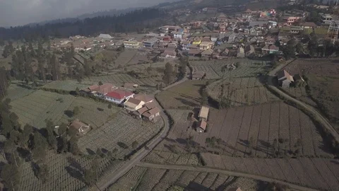 Aerial Fly over fields towards village,Bromo,Java,Indonesia Stock Footage 106430801