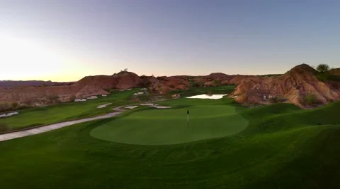 Aerial fly over of golf course in red rock canyons Stock Footage 48826693