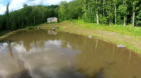 Aerial fly over Pond Stock Footage