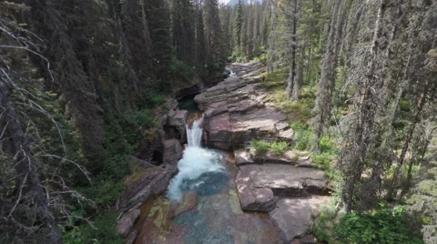 Aerial fly over river waterfall forest 4k Stock Footage 65337916