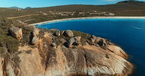 Aerial fly over rock of beautiful bay Western Australia Stock Footage