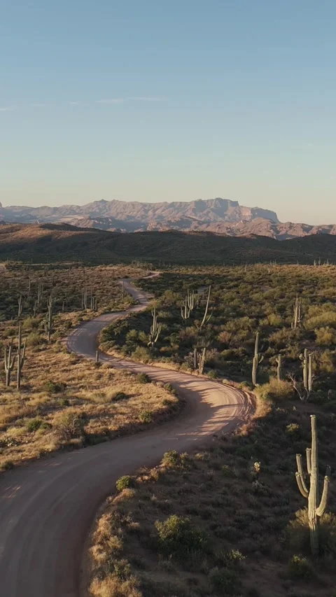 Aerial Fly-Over Of Rugged Sonoran Desert Road In Arizona Stock Footage 343880804