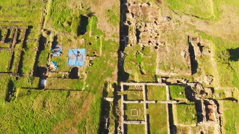 Aerial fly over top view historical site Gonio fortress - Roman fortificati.. Stock Footage 266424738