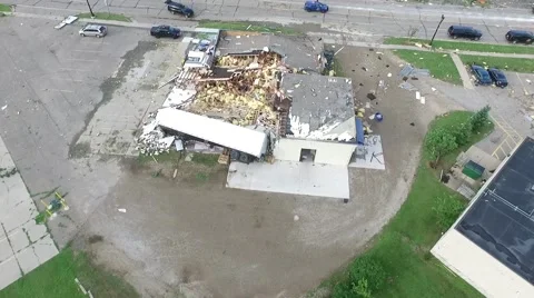 Aerial fly over tornado damage, wreckage aftermath Video stock 56281351