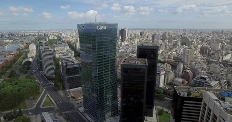 Aerial fly over the Torre BBVA Building. Buenos Aires, Argentina. Shot in 4K. Stock Footage 77813284