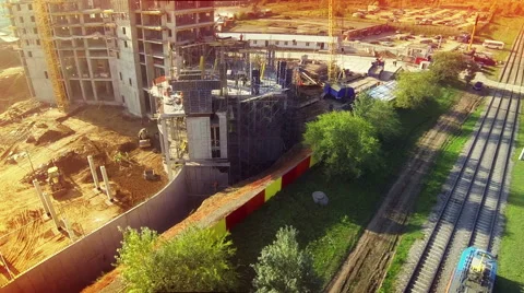 Aerial fly over under construction new modern building Stock Footage 48481872