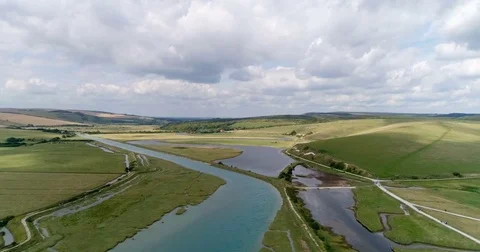 Aerial fly over view of a river in the English countryside Stock Footage 78873267