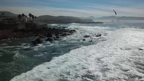 Aerial &amp; fly over view of some artificial rocky seashore of Baja California Stock-Footage 112449084