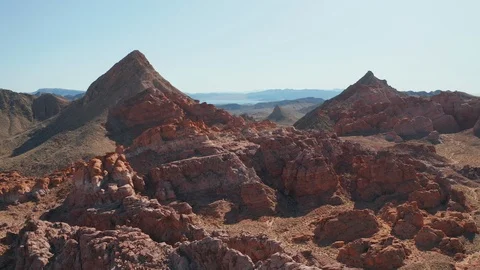 Aerial Fly Through, Red Rock Desert Landscape near Lake Mead, Valley of Fire Stock Footage 116558527