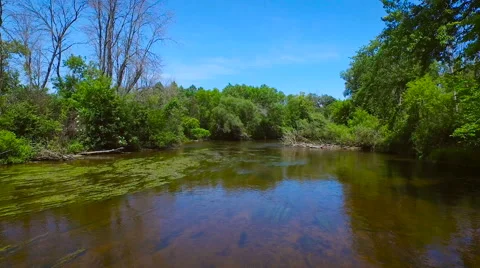Aerial fly through river stream over water Stock Footage 56561528