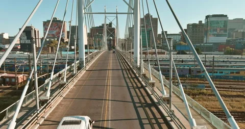Aerial fly through view of the famous Nelson Mandela Bridge, Johannesburg City Video stock 238689969