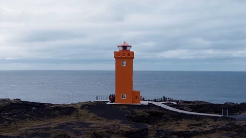 Aerial fly through view of a lighthouse in North Iceland Stock Footage 116183081