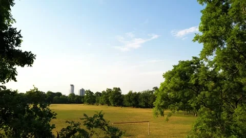 Aerial Fly-Through Windy Trees at Sunset, Calvert Vaux Park, Brooklyn NYC Stock-Footage 337901501