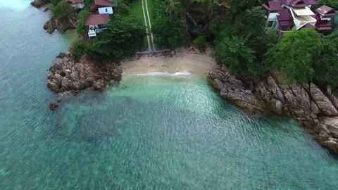 Aerial: Flying Above Beach on Drone. 4K Stock Footage