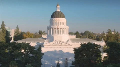 Aerial: Flying Above The California State Capitol Building. Sacramento Stock Footage