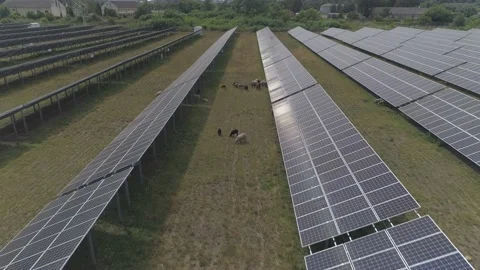 Aerial. Flying above solar panel generating plant. Stock-Footage 136450386