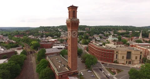 Aerial flying around a clock tower in 4K Video stock 64832606