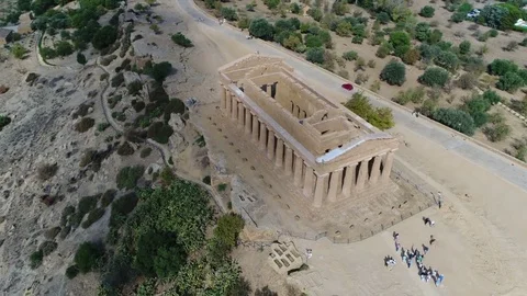 Aerial flying backwards over Temple of Concordia 4k Stock Footage 84846568
