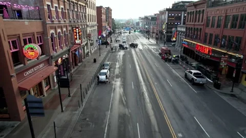 Aerial flying down lower broadway in nashville tennessee honky tonk area Stock Footage 163295036