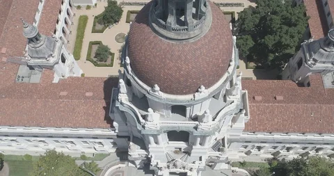 Aerial Flying Down Pasadena City Hall to Reveal City Hall Sign (D-Cinelike) Stock Footage 89034136