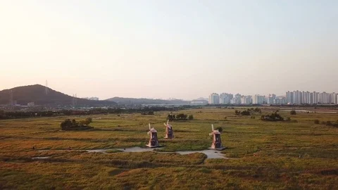 Aerial Flying  Incheon Sohrae Ecological Park, South Korea.Drone Video Stock Footage 80558247