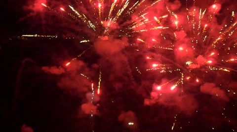 AERIAL: Flying inside big fireworks Stock Footage