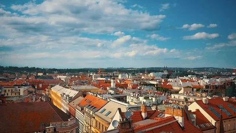 Aerial Flying low over Old Town area in Prague, Czech Republic Stock Footage 103222735