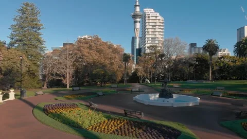 Aerial: Flying over Albert park, Auckland, New Zealand 스톡 동영상 160591388