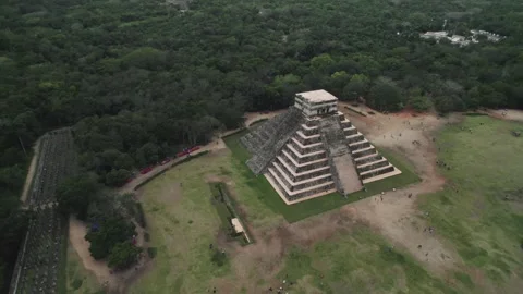 Aerial Flying Over Chichen Itza Pyramid Mexico Drone Stock Footage 307126605