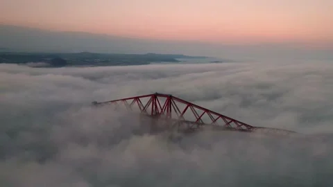 Aerial - Flying Over Clouds Inversion and Bridge Stock Footage 172541201