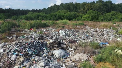 Aerial Flying Over Construction Plastic Garbage And Household Waste In Dump Stock Footage 158359953