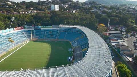 Aerial flying over Cuscatlan Stadium, El Salvador Stock Footage 146752418