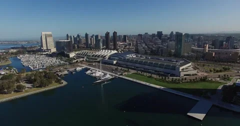 Aerial. Flying over DownTown San Diego. Convention way Stock Footage